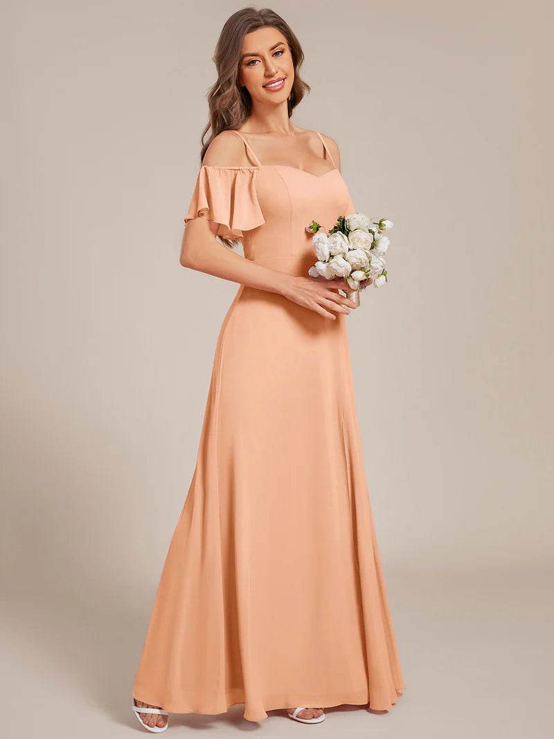 Chiffon Bridesmaid Dress – Spaghetti Straps & High Slit Design - Biamonde